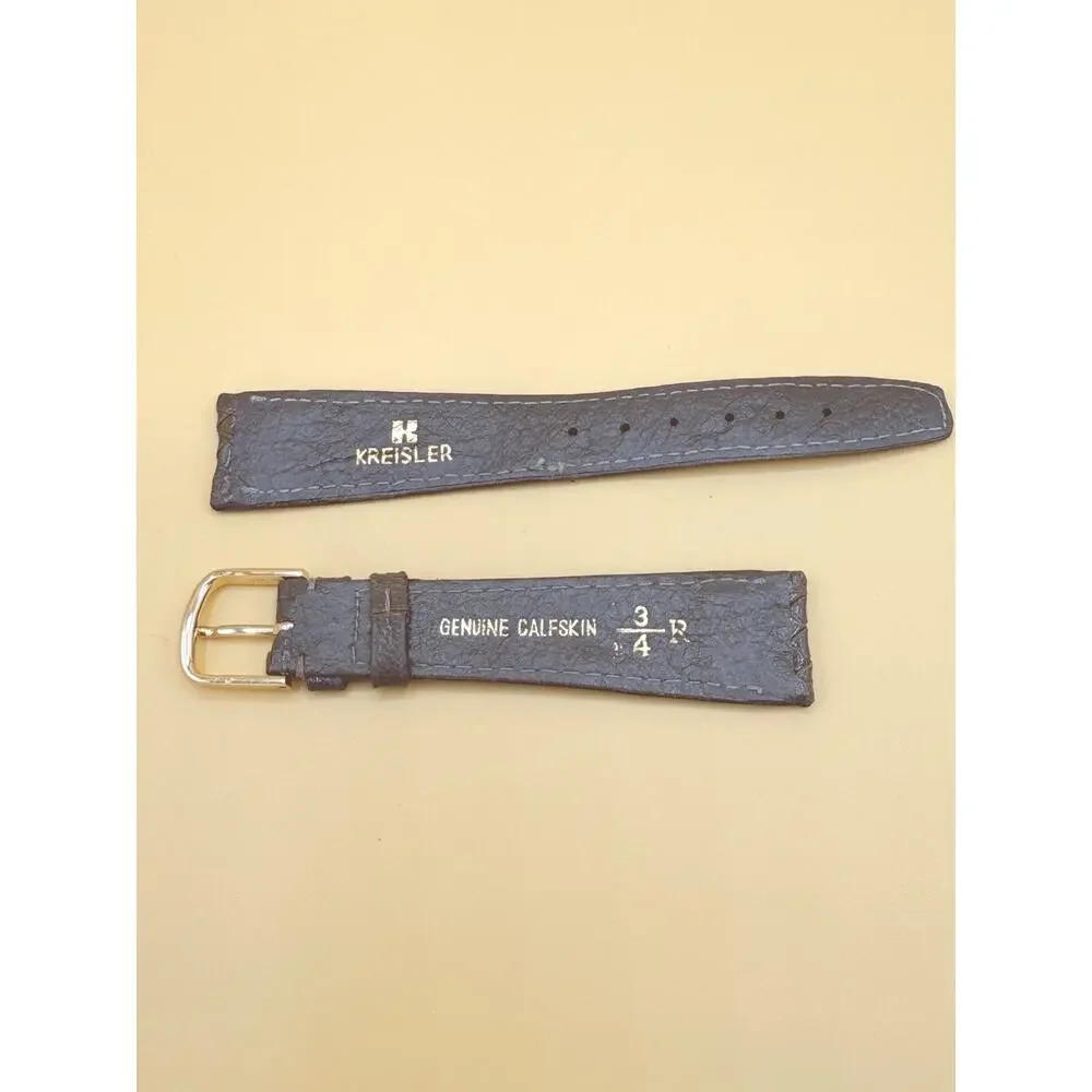 19mm KREISLER Braided Calfskin GREY NOS Vintage Watch Band & Gold-Tone Buckle